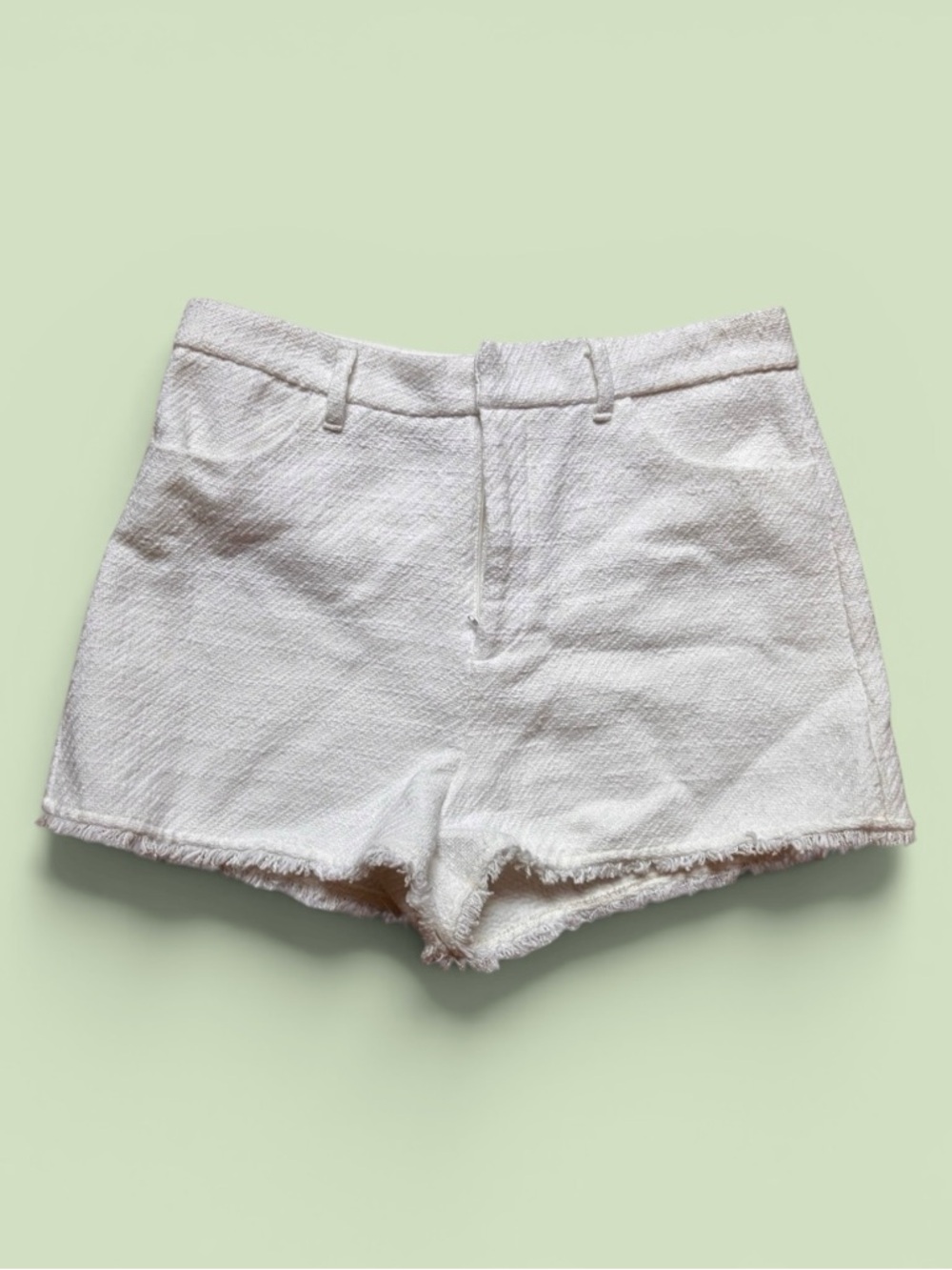 Zara White Textured Frayed Hem Jean Shorts